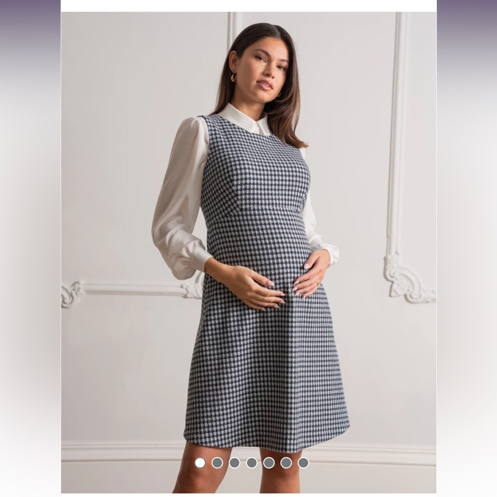 SERAPHINE Stretch Tweed Maternity Pinafore Dress Size 4 Office Work Black